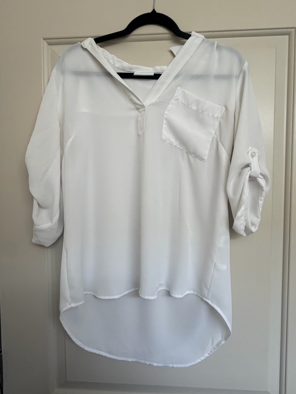New York & Company White V-Neck High-Low Tunic